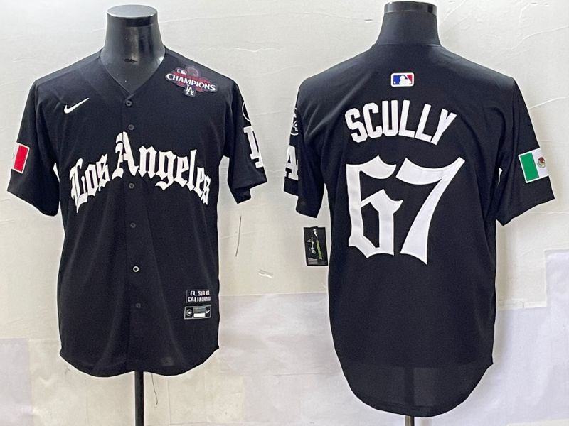 Men 2025 Los Angeles Dodgers #67 Scully Black Five generations Joint Name Nike MLB Jersey style 7